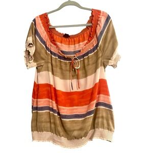 Ann Taylor Multicolor Striped Fall Color Puff Sleeve Blouse Sz M